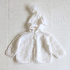 handknit white cardigan hoodie sweater with tassel 3-6 months baby unisex